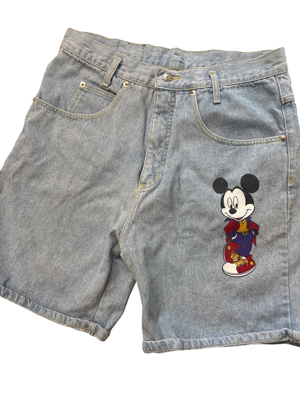 Vintage Mickey Mouse Women’s Denim Graphic Shorts Size Large Blue Jerry Leigh